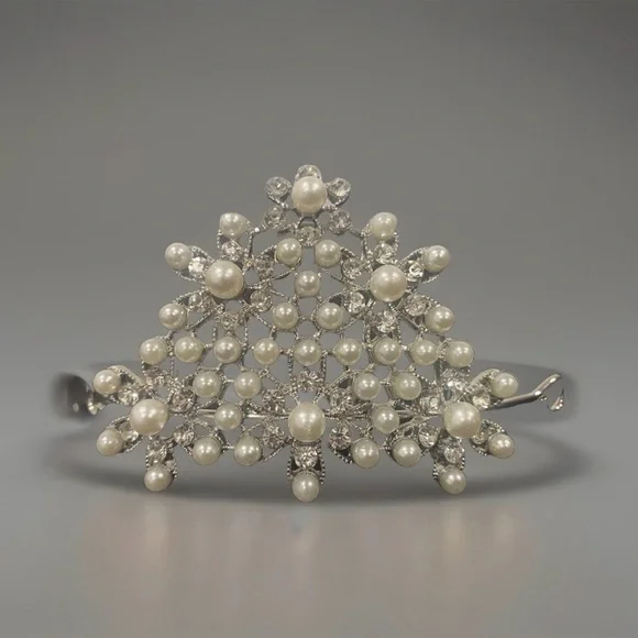 Princess Tiara Comb Wedding Communion Hair /Veil Faux Pearl Rhinestone Accessory - Picture 1 of 6